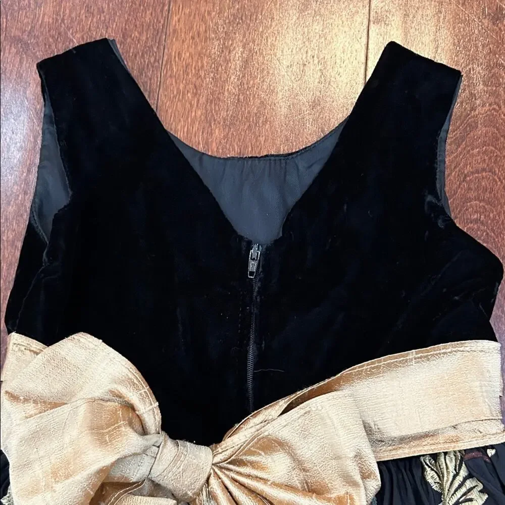 Dimples Girl’s Black Velvet Dress with Elegant Embroidered Design, Size 4